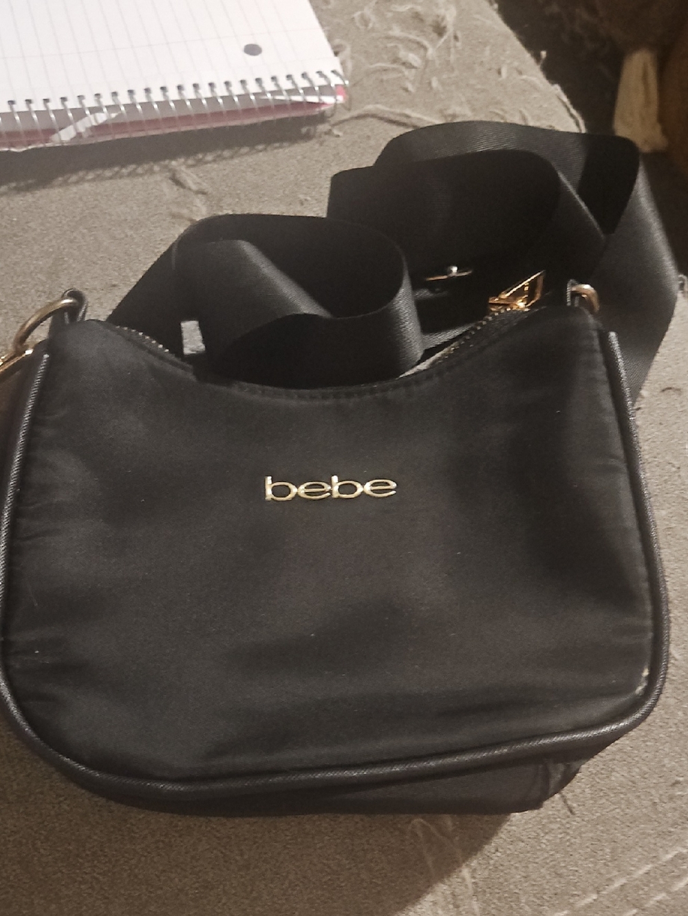 New bebe Black Crossbody with Gold Logo Accent